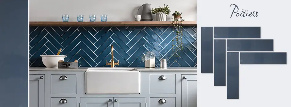 Blue Poitiers tiles in a kitchen setting.